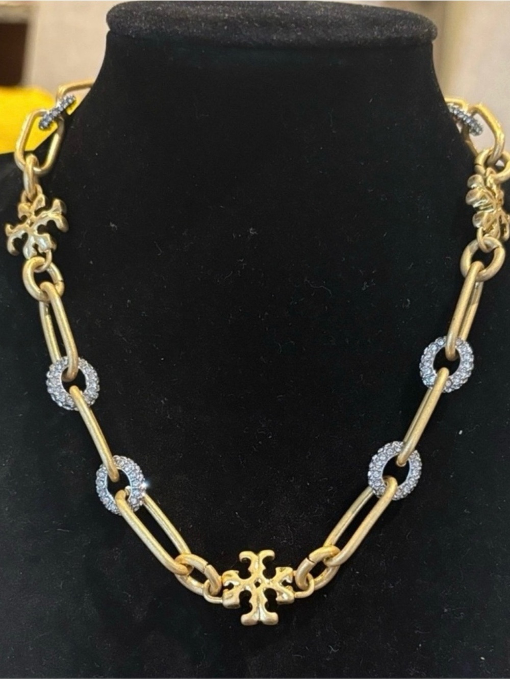 Tory Burch Two-Tone Gold and Silver Pavé Link Necklace